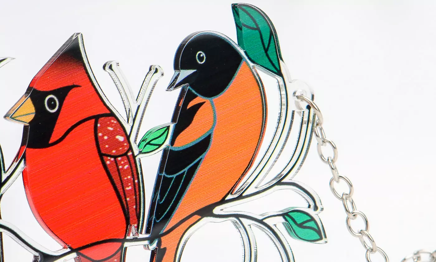 Multicolor Birds On A Wire High Stained Suncatcher Window Panel Home Decor