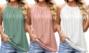 Women Loose Fit High Neck Sleeveless Halter Tops Cami Shirts Blouse