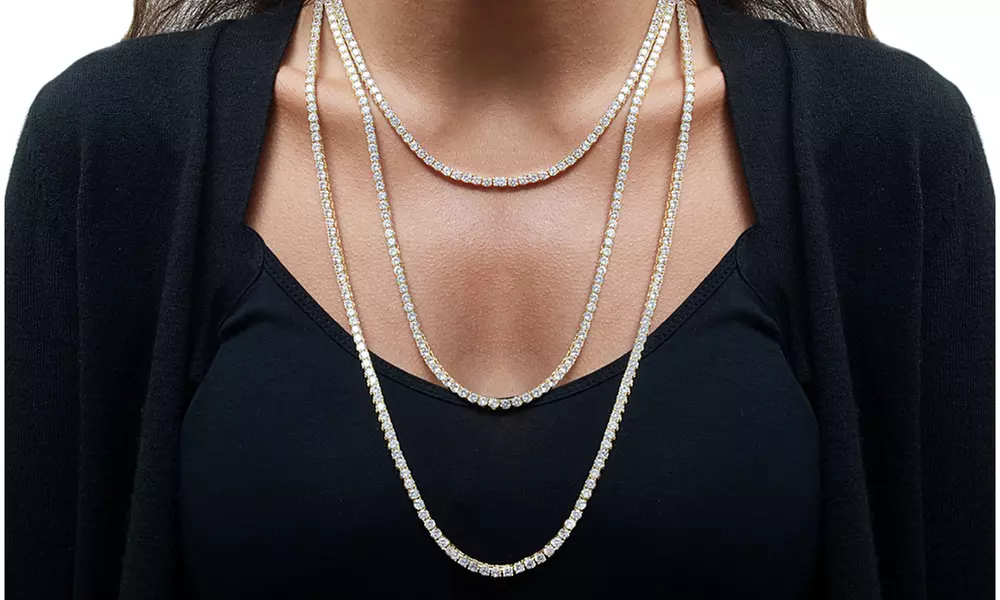 14K Gold Plated Cubic Zirconia Tennis Necklace by Elements of Love  - Primary Image