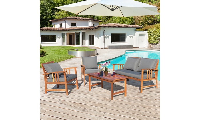 Up To 41 Off On Costway 4pcs Wooden Patio Fur Groupon Goods