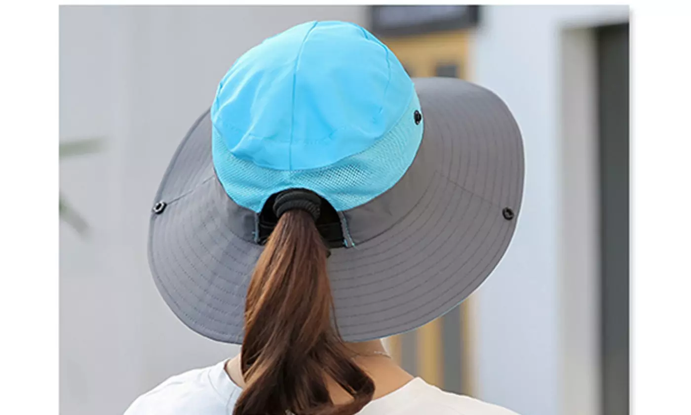 Sun Hat for Women with Wide Brim Ponytail - Beach Hats