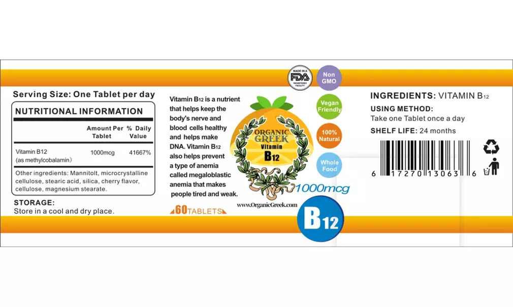 Vitamin B12 1000mcg Natural Non GMO Supports Production of Ener Pack of 2 - Second Medium