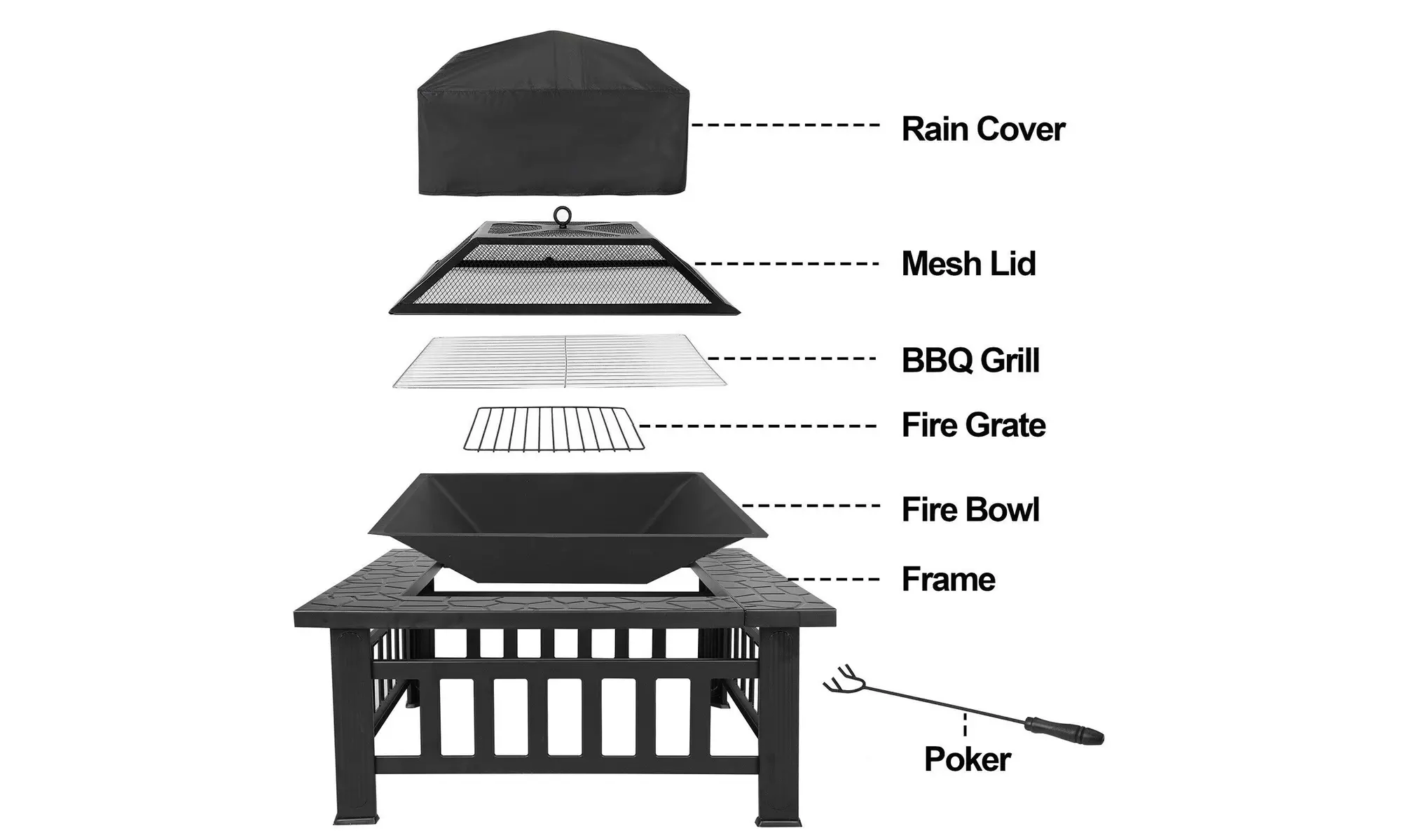ZENY Fire Pit 32" Outdoor Square Metal Firepit Backyard Patio w/cover - Second Medium