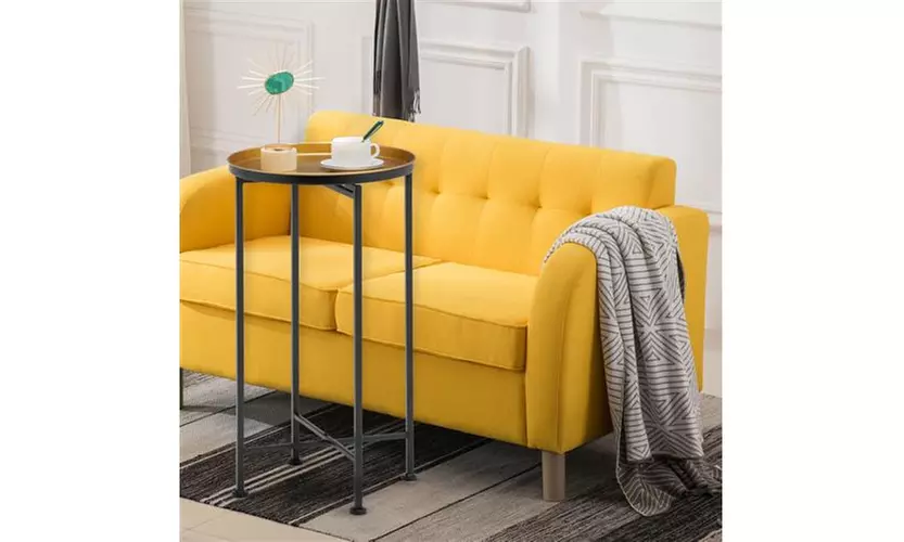 Iron Round Side End Table for Living Room Black & Golden - Primary Image