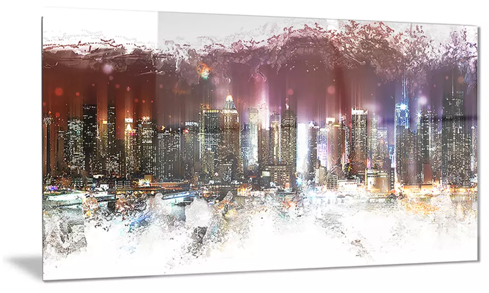 Nightlife Cityscape Large Metal Wall Art 28x12 - Primary Image