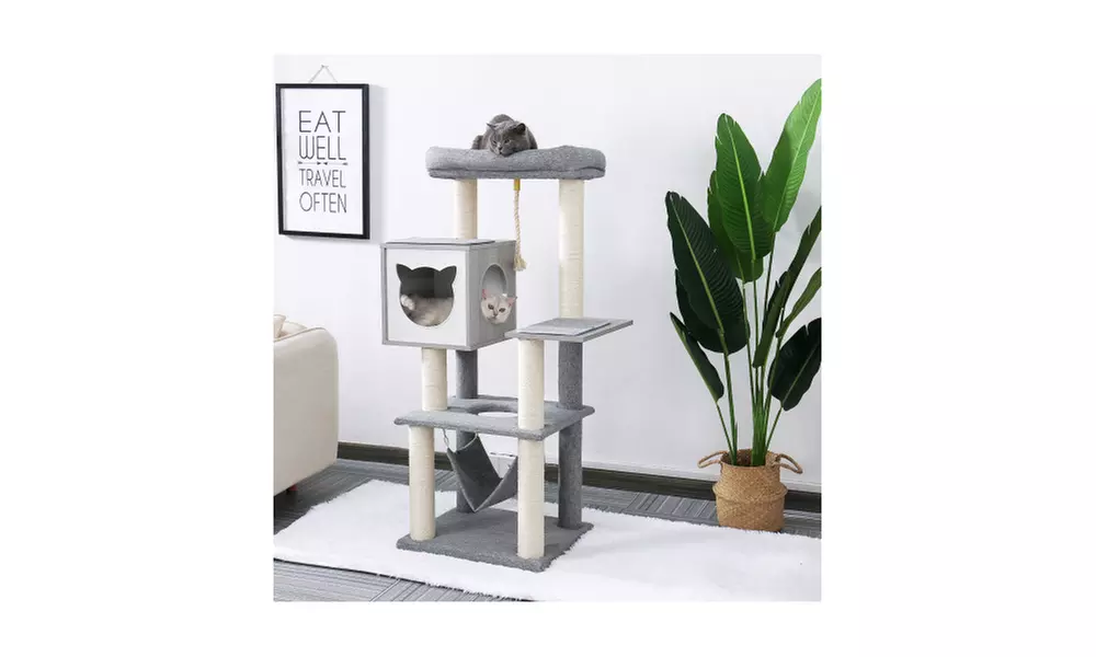 Cat Tree 52 Inches Multi-Level Cat Tower with Hammock and Scratching Posts - Second Medium