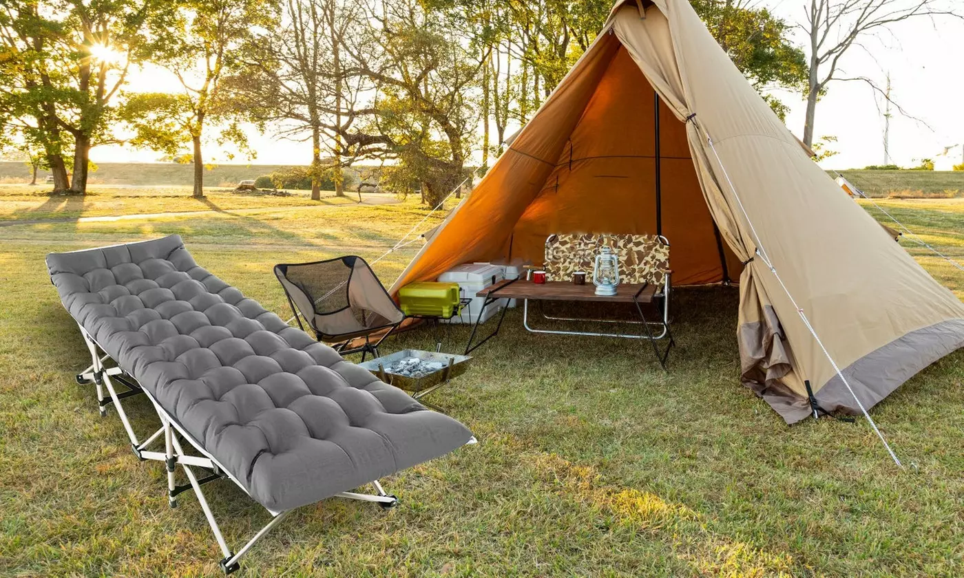 NewHome Portable Folding Travel Camping Cot with Double Sided Soft Mattress Pad
