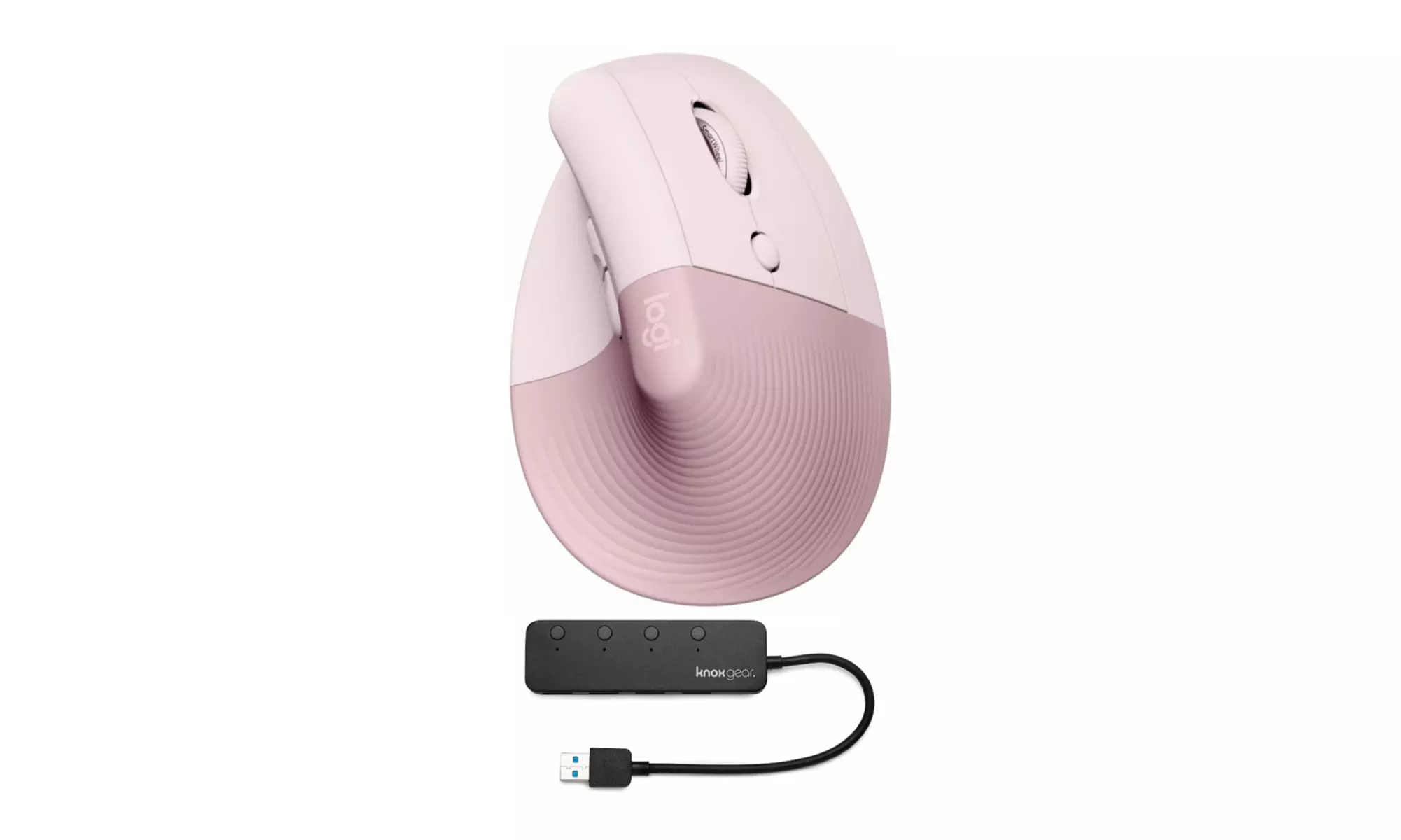 Logitech Lift Vertical Wireless Ergonomic Mouse (Rose) and USB 3.0 Hub - Primary Image