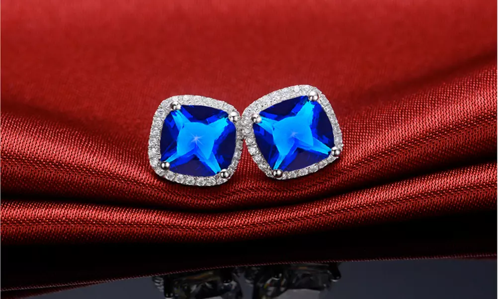 Sterling Silver Cubic Zirconia Cushion Cut Halo Studs