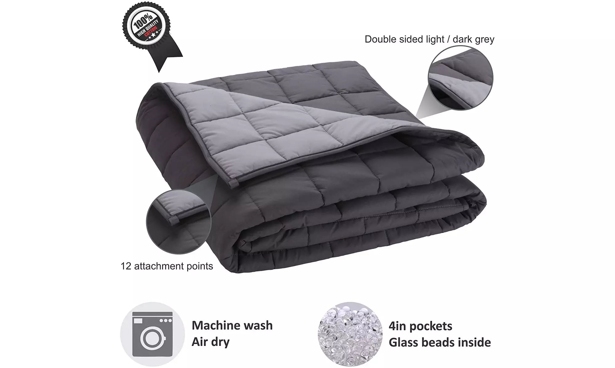 Dual Sided 15  lbs Weighted Blanket Comforter -Weighted Eye Mask and Ear Plugs - Second Medium