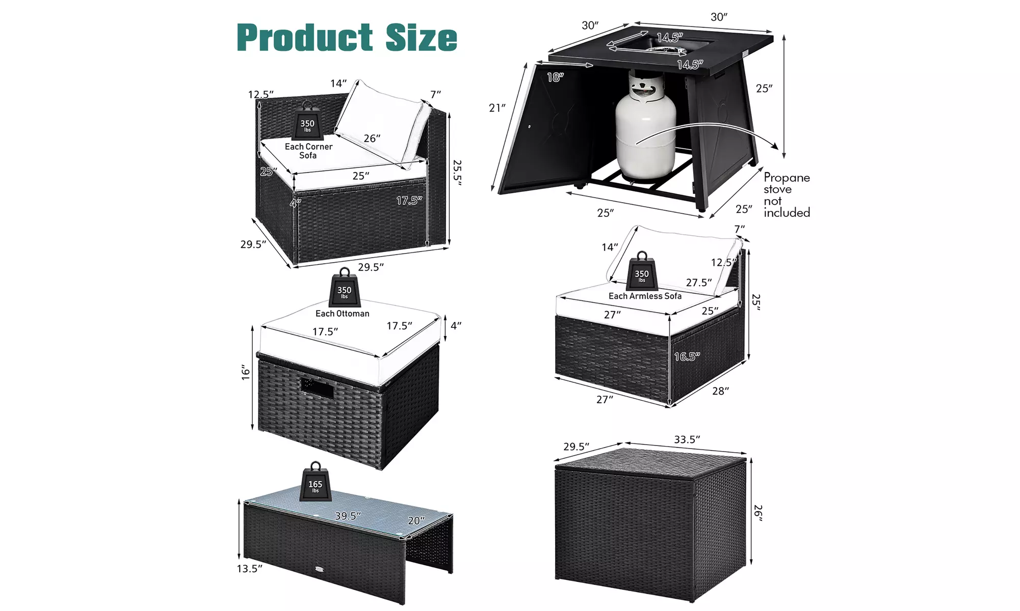Costway 9PCS Patio Rattan Furniture Set Fire Pit Space-saving W/Cover  Cushion