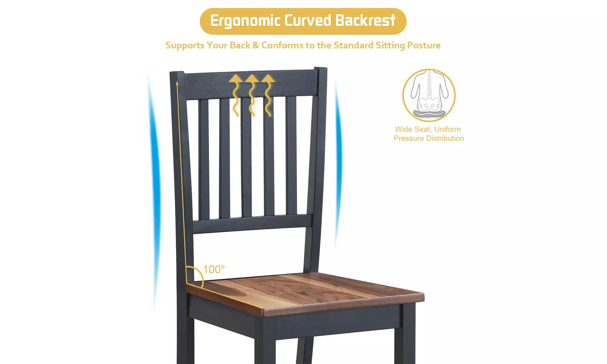 Set of 4 Dining Chair Kitchen Spindle Back Side Chair with Solid Wooden Legs