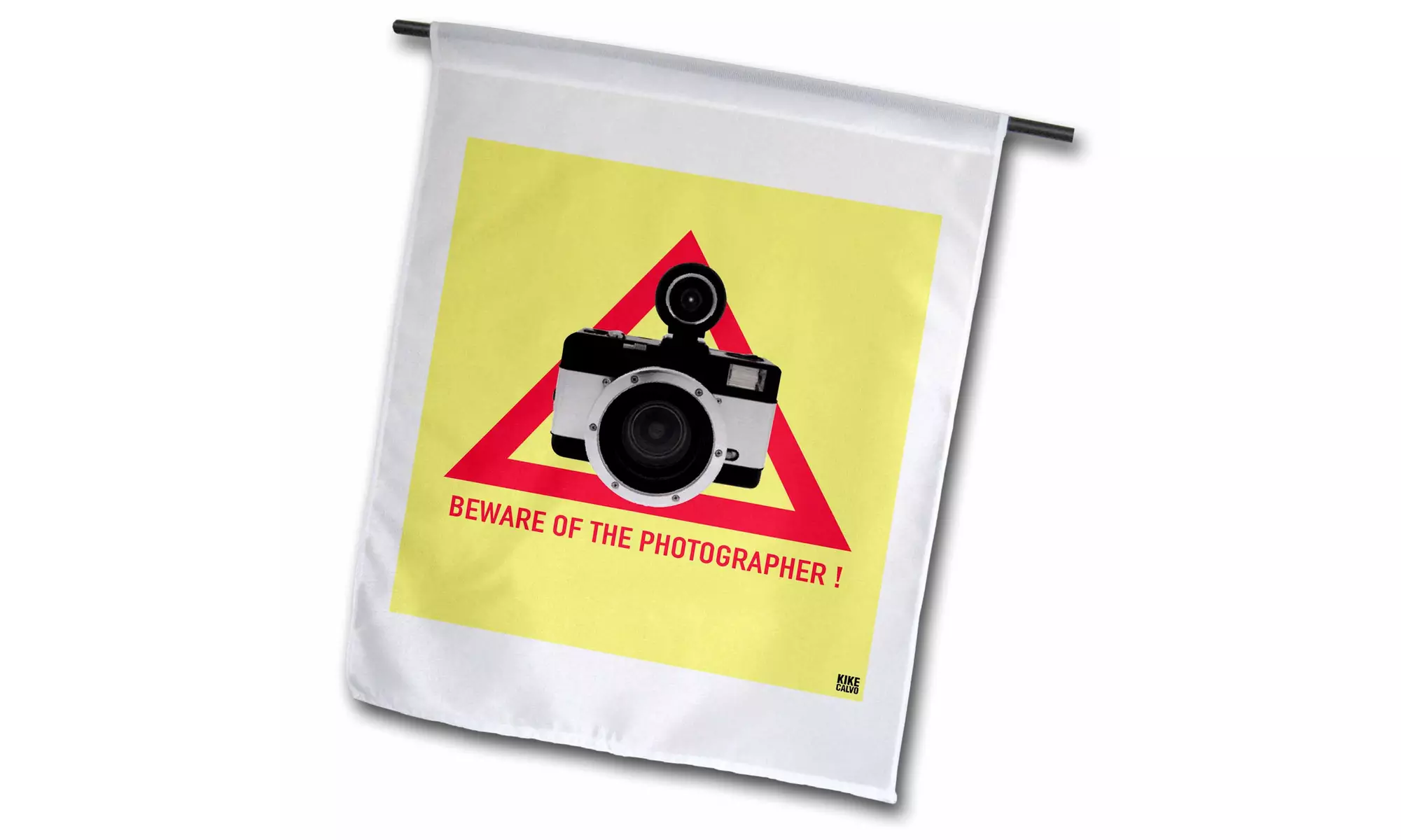  Garden Flag Beware of the photographer.Red text and triangle, beige background - Primary Image