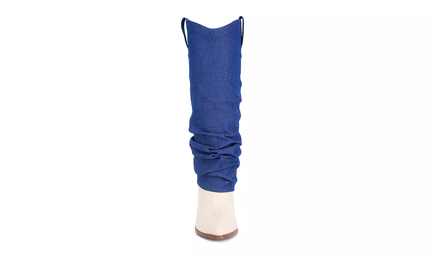London Rag Fab Cowboy Boots With Denim Sleeve Detail