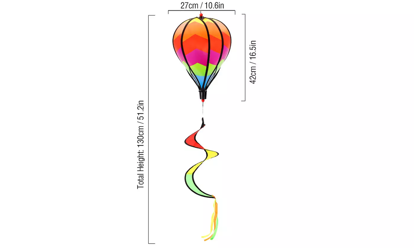 2pcs Hot Air Balloon Wind Spinner Rainbow Garden Windmill Hanging Decor