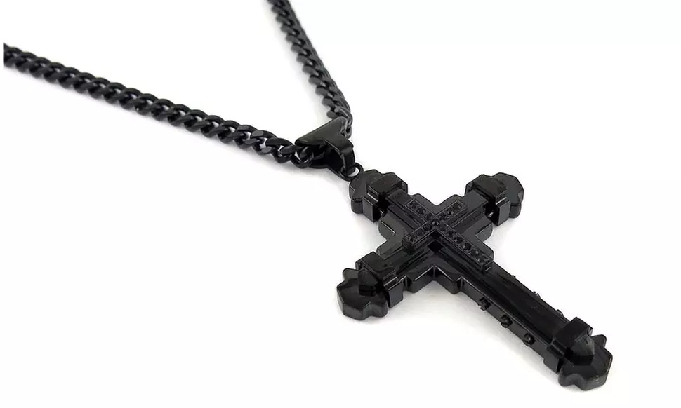 Men's Cross Necklaces in Stainless Steel With Matching 24" Inch Curb Chain