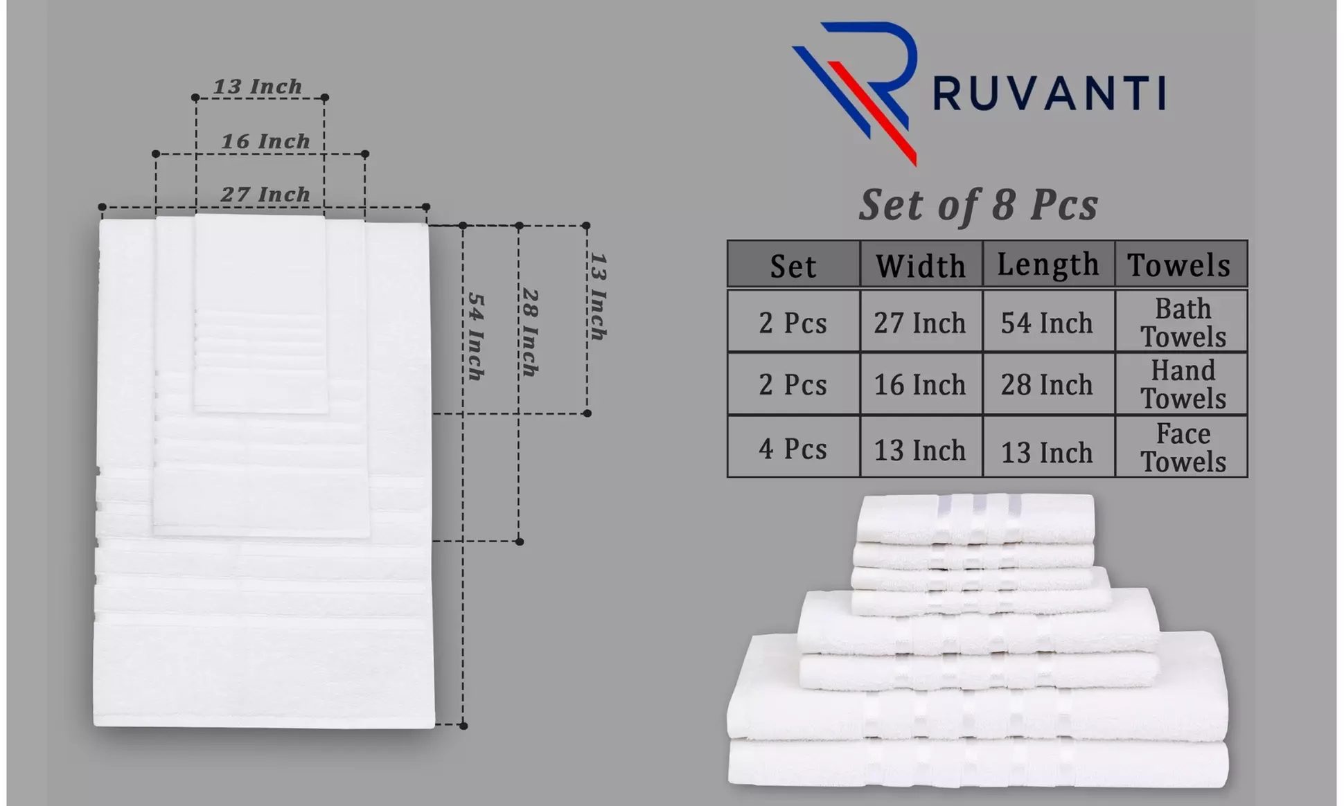 4 or 8-Pc Ruvanti Absorbent Soft Cotton Hand Face Shower Spa Bathroom Towel Set