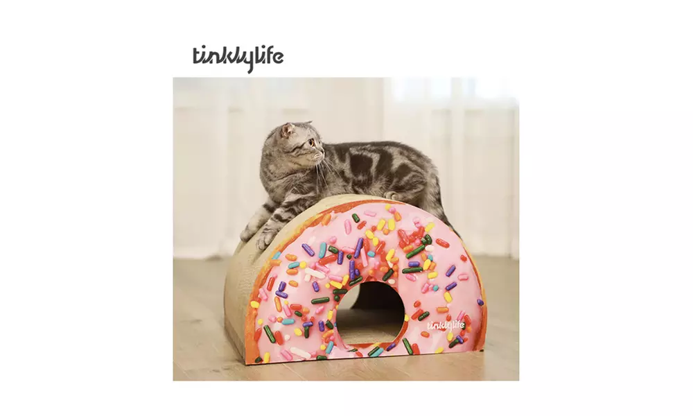 Cat Condo Scratcher Post Cardboard, Doughnut Shape Cat Scratching House Bed - Primary Image