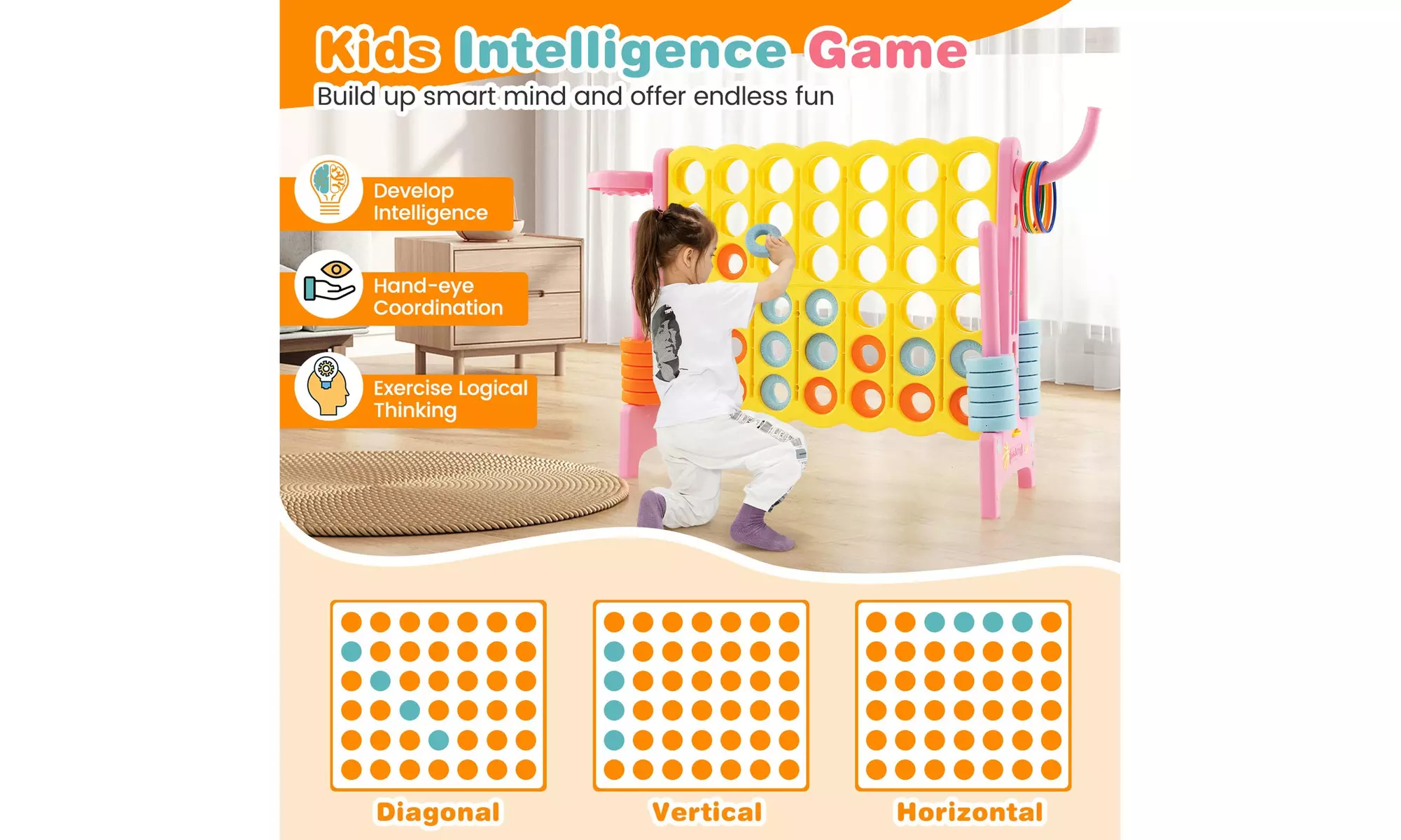Jumbo 4-to-Score 4 in A Row Giant Game Set Stickers for Kids w/ Carry Bag