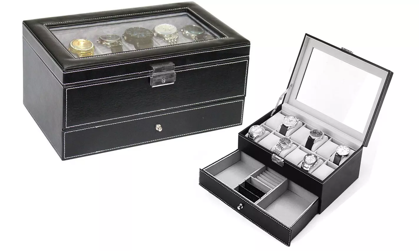 Leather 12 Mens Watch Box Jewelry Display Drawer Watch - Primary Image