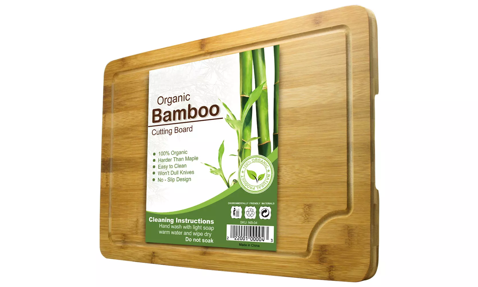 Organic Bamboo Cutting Board with Juice Groove - Kitchen Chopping Board - Primary Image