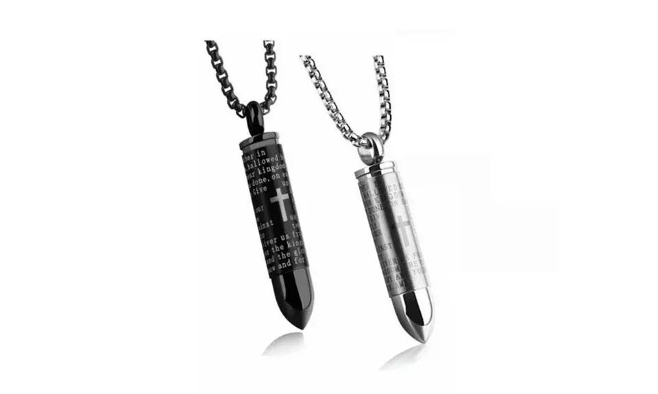 Cross Pendant Necklace Lord's Prayer BULLET Chain Stainless Steel English Men - Primary Image