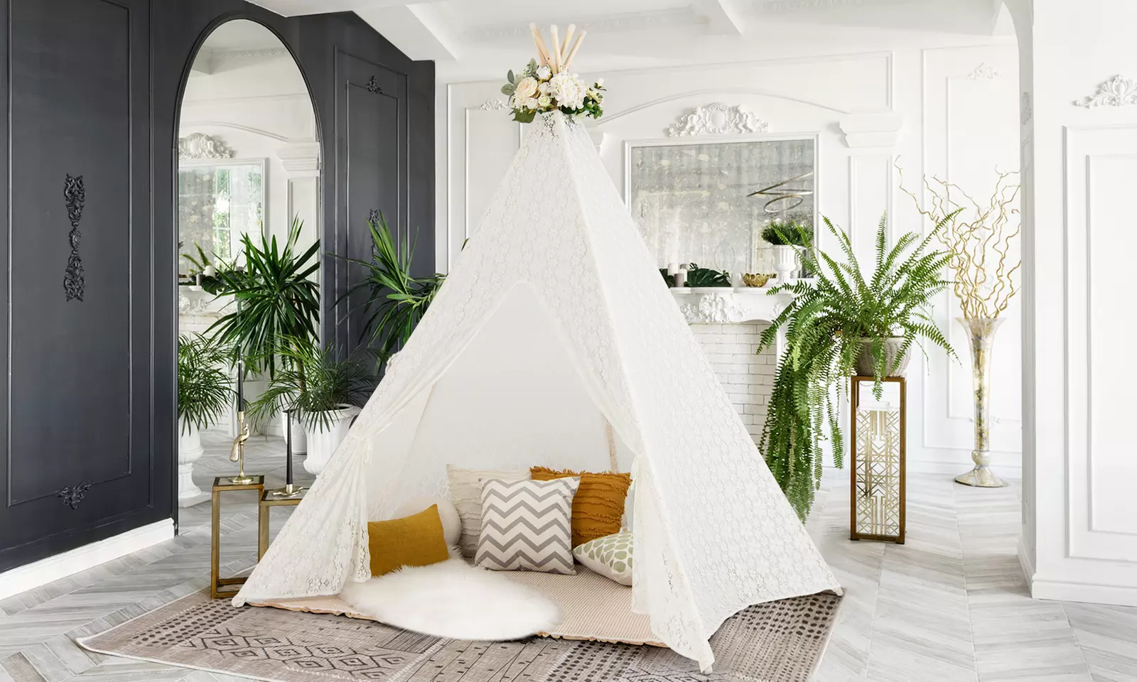 Costway 85'' Height 5 Sides Huge Lace Play Tent for Kids Adult Wedding w/ Light