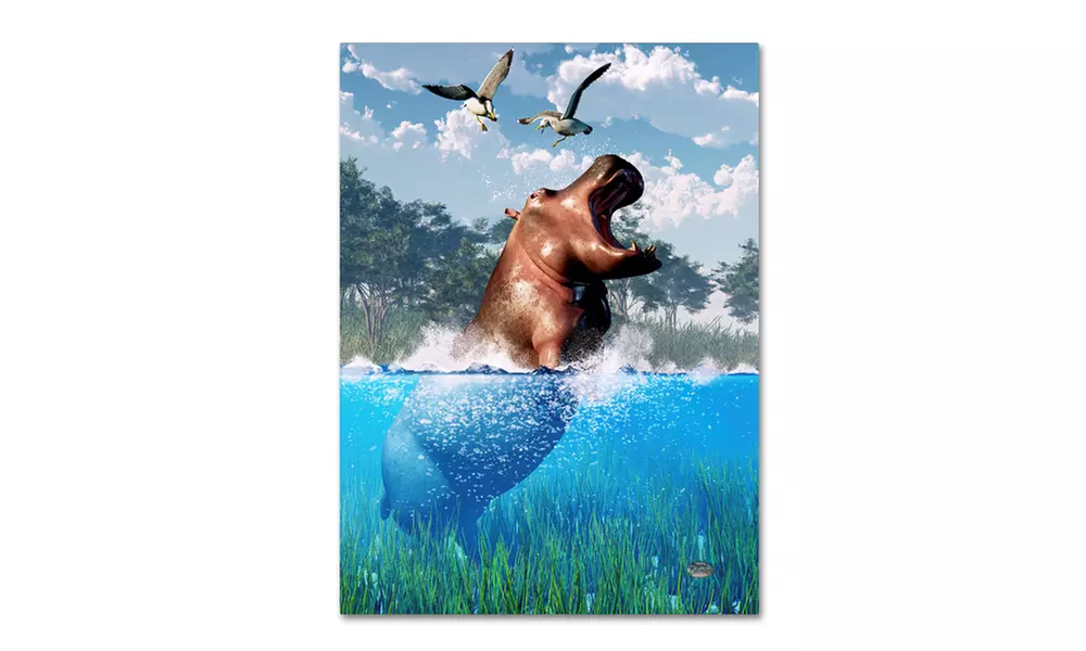 Daniel Eskridge 'Lunging Hippo' Canvas Art - Primary Image
