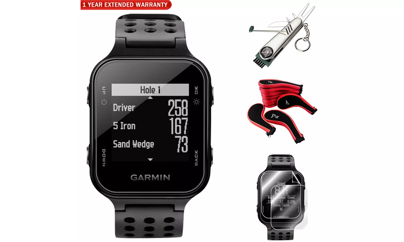 Garmin Approach S20 GPS Golf Watch, Black w/ Golf Accessories Bundle - Primary Image