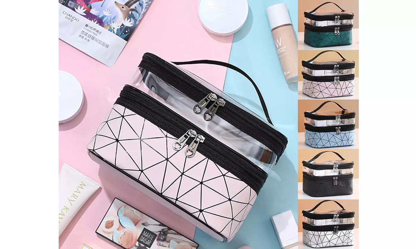 Large Double Layer Cosmetic Bag Makeup Case Organizer Travel Toiletry Bag