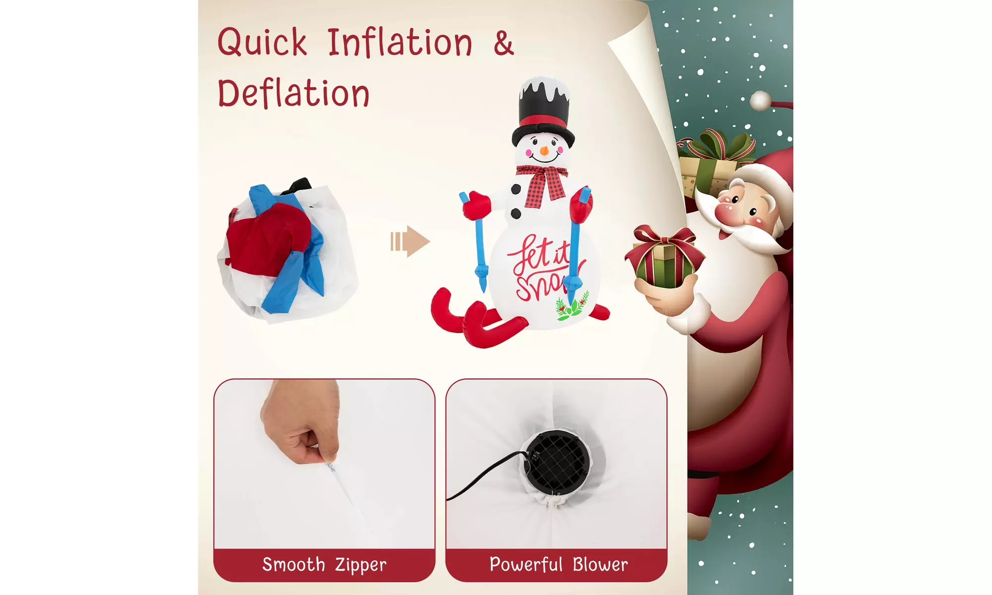 Costway 6FT Inflatable Christmas Skiing Snowman Blow up Party Decor LED Lights