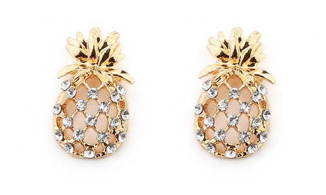 Crystal Fruit Pineapple Stud Earrings Jewelry Gold Alloy Crystal Pineapple