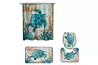 Inverlee 4PCs Sea Style Non Slip Toilet Polyester Cover Mat Set Shower Curtain - Second Medium