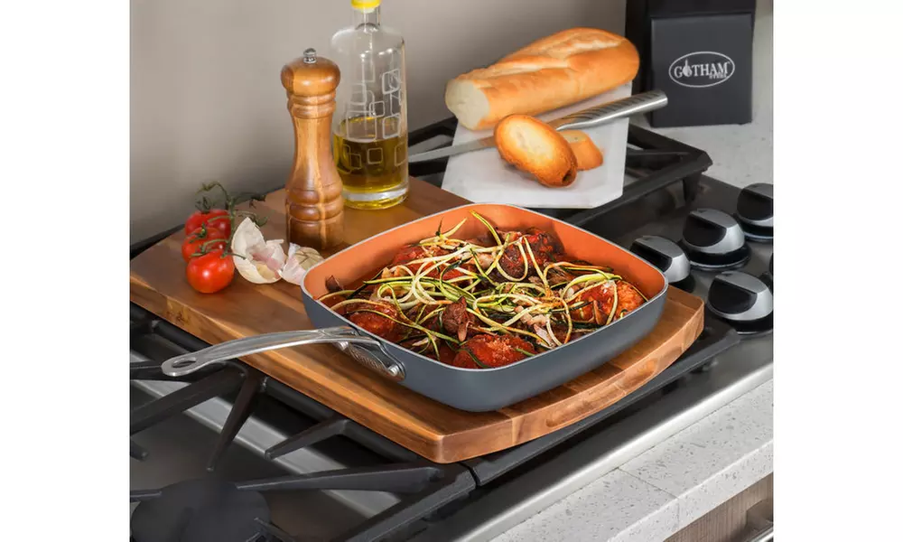 Gotham Steel 3 Piece Set Includes Grill, Griddle and Square Shallow Frying Pan - Second Medium