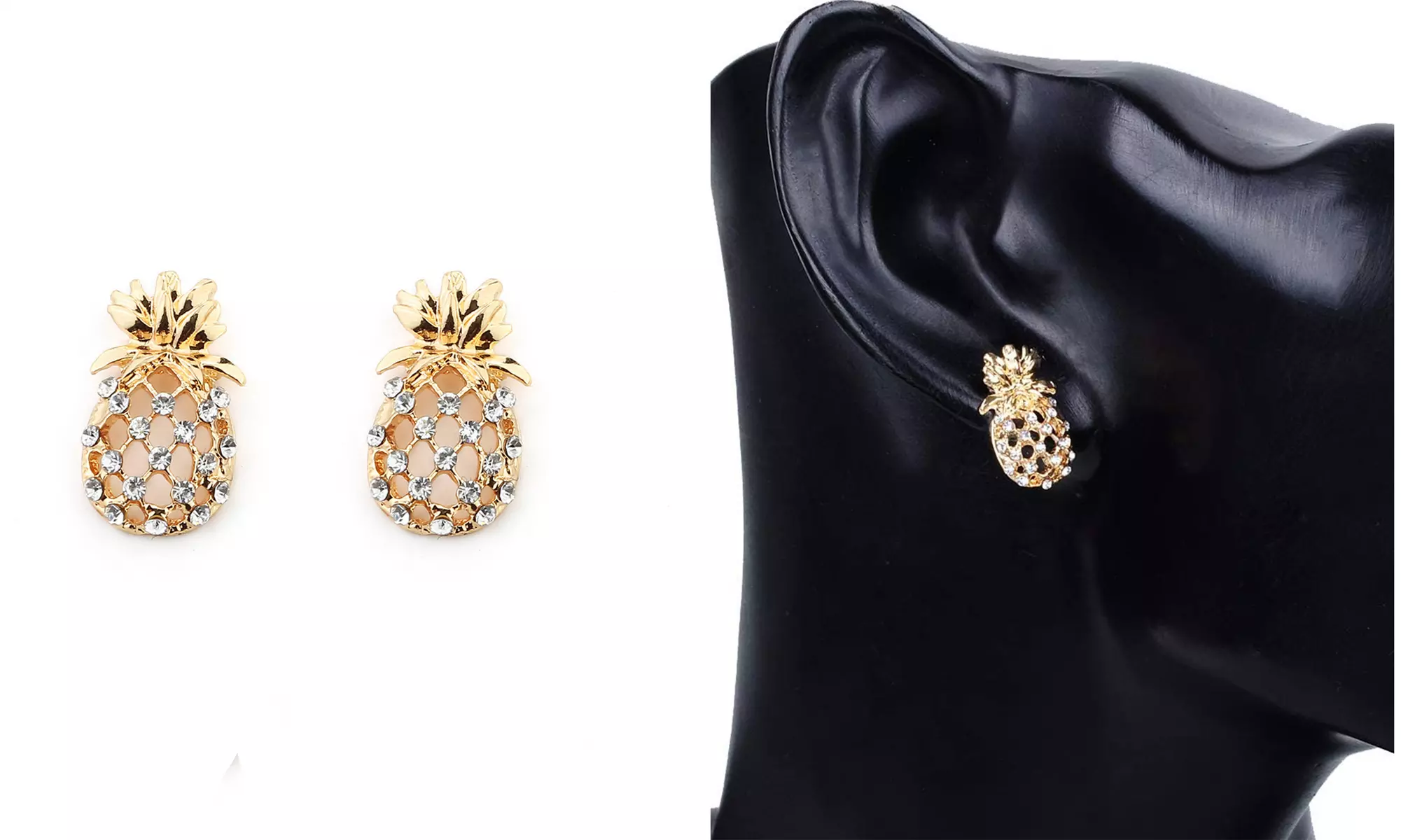 Crystal Fruit Pineapple Stud Earrings Jewelry 