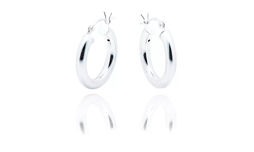 Solid Sterling Silver Polished 3MM Italian Hoop Earrings 