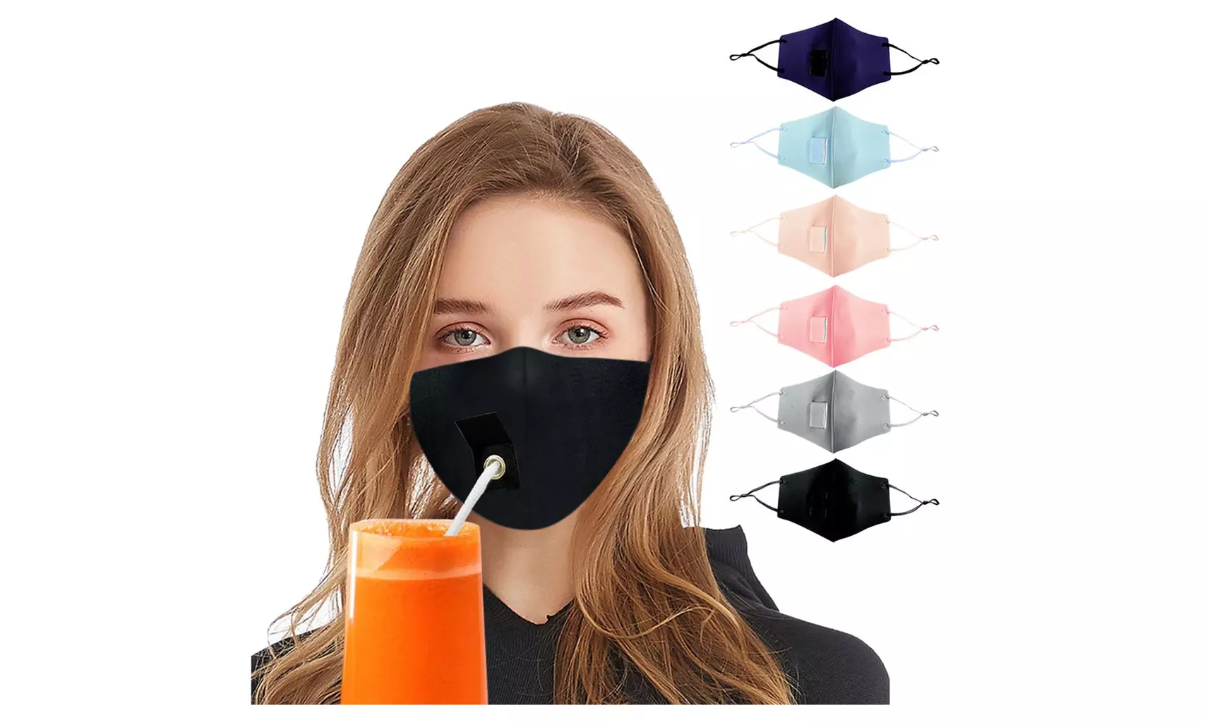 6PCS Adult Reusable Protect Drink Face Mask With Breather Hole for Straw Hole - Primary Image