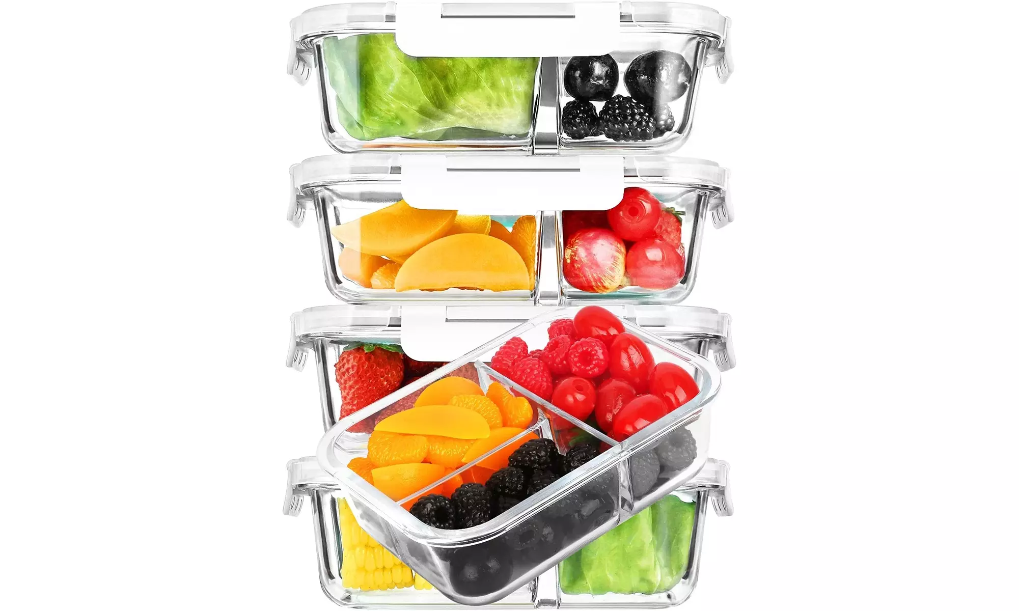 Glass Meal Prep Containers 3 Compartment with Lids, Glass Lunch Containers - Primary Image