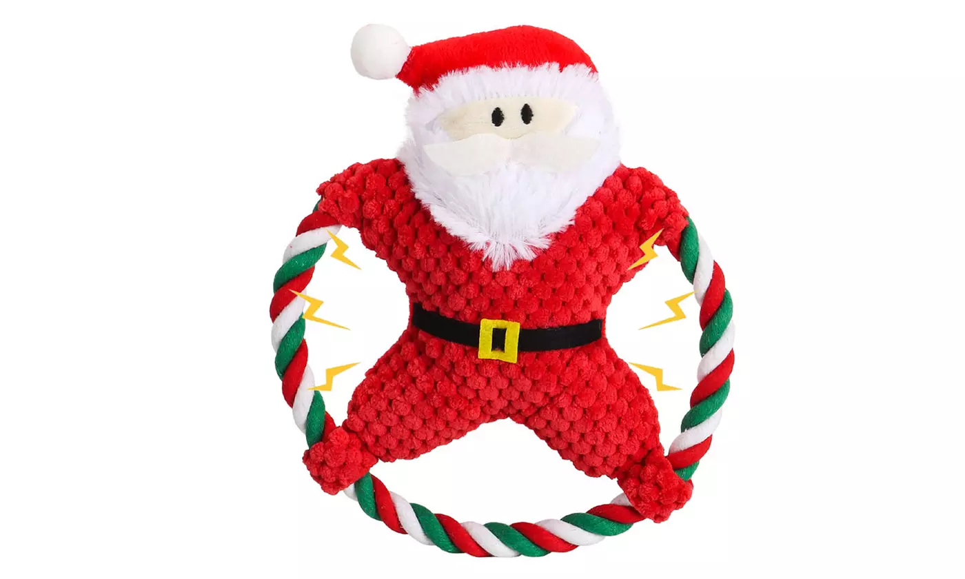 Christmas Santa Claus Rope Squeeky Interactive Plush Dog Toy