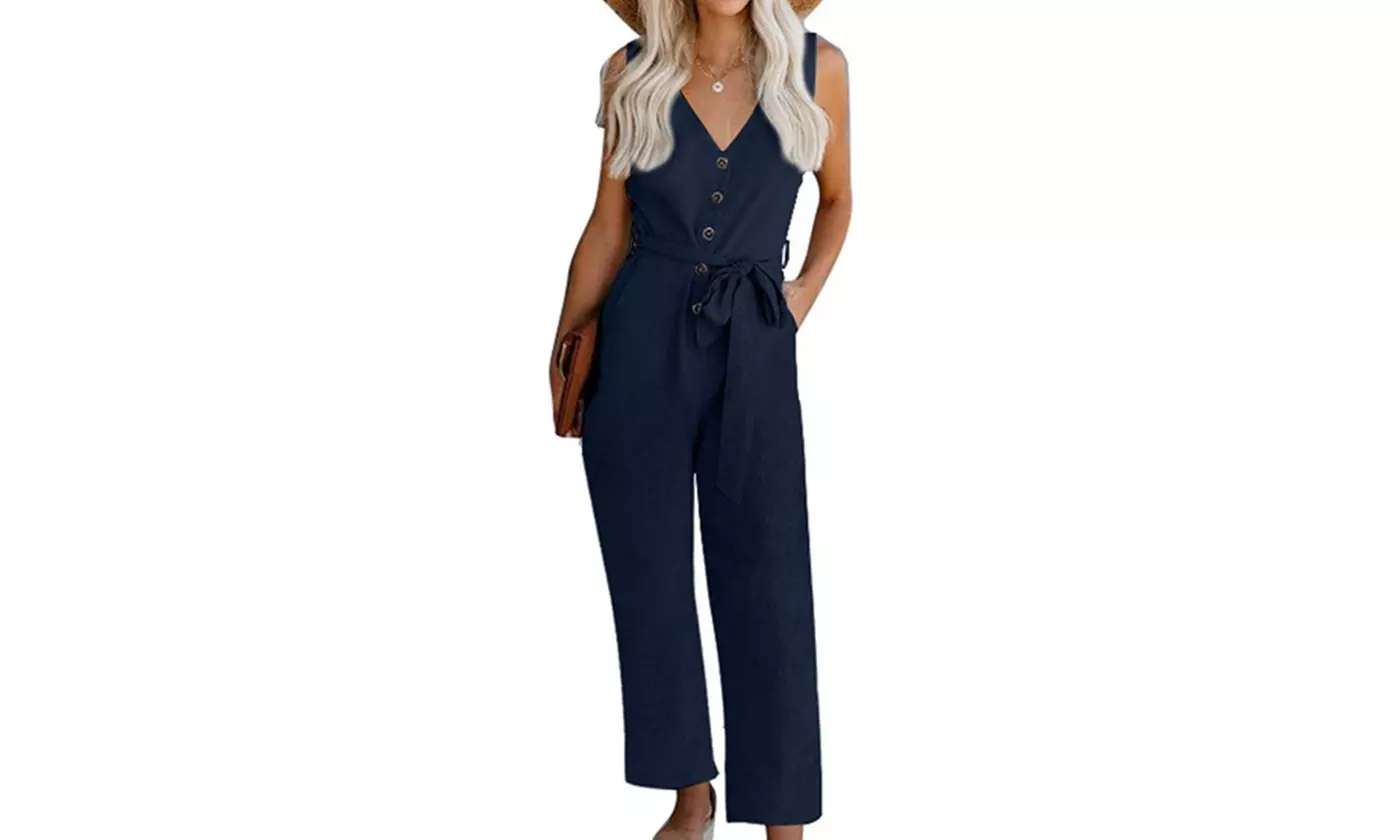 Women's Button Down Sleeveless Jumpsuit