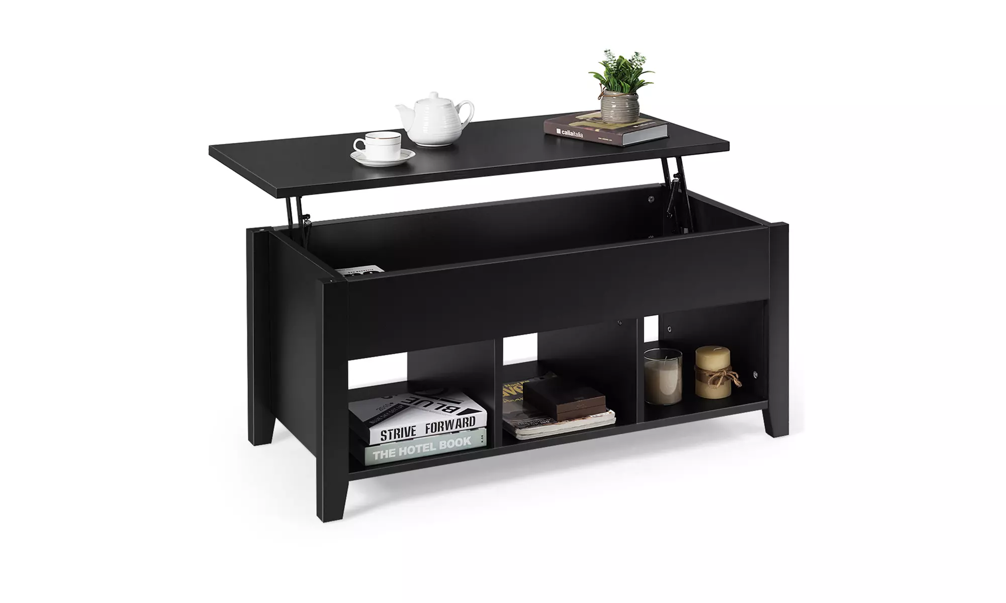 Costway Lift Top Coffee Table w/ Storage Compartment Shelf Living Room Black - Primary Image