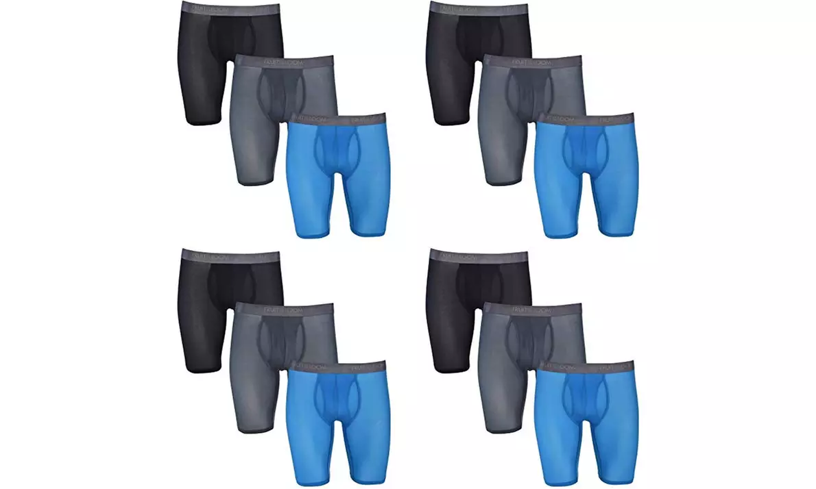 Fruit of the Loom Men's 12-Pack Everlight Long Leg Boxer Briefs Breathable - Second Medium