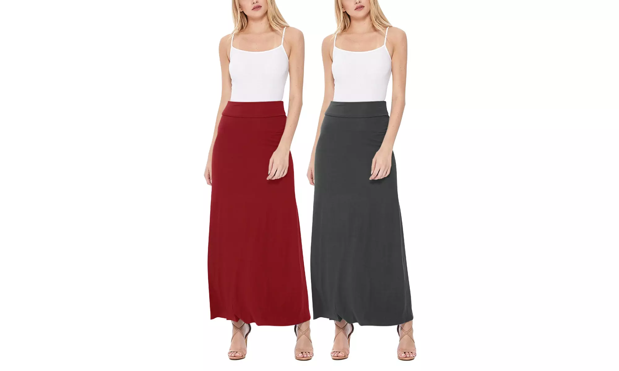 Women's Casual High Waist A-Line Maxi Long Skirt (Pack of 2)