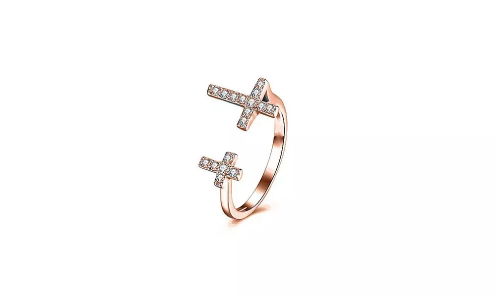 18K Gold Plated Double Cross Crystal Open Band - Primary Image