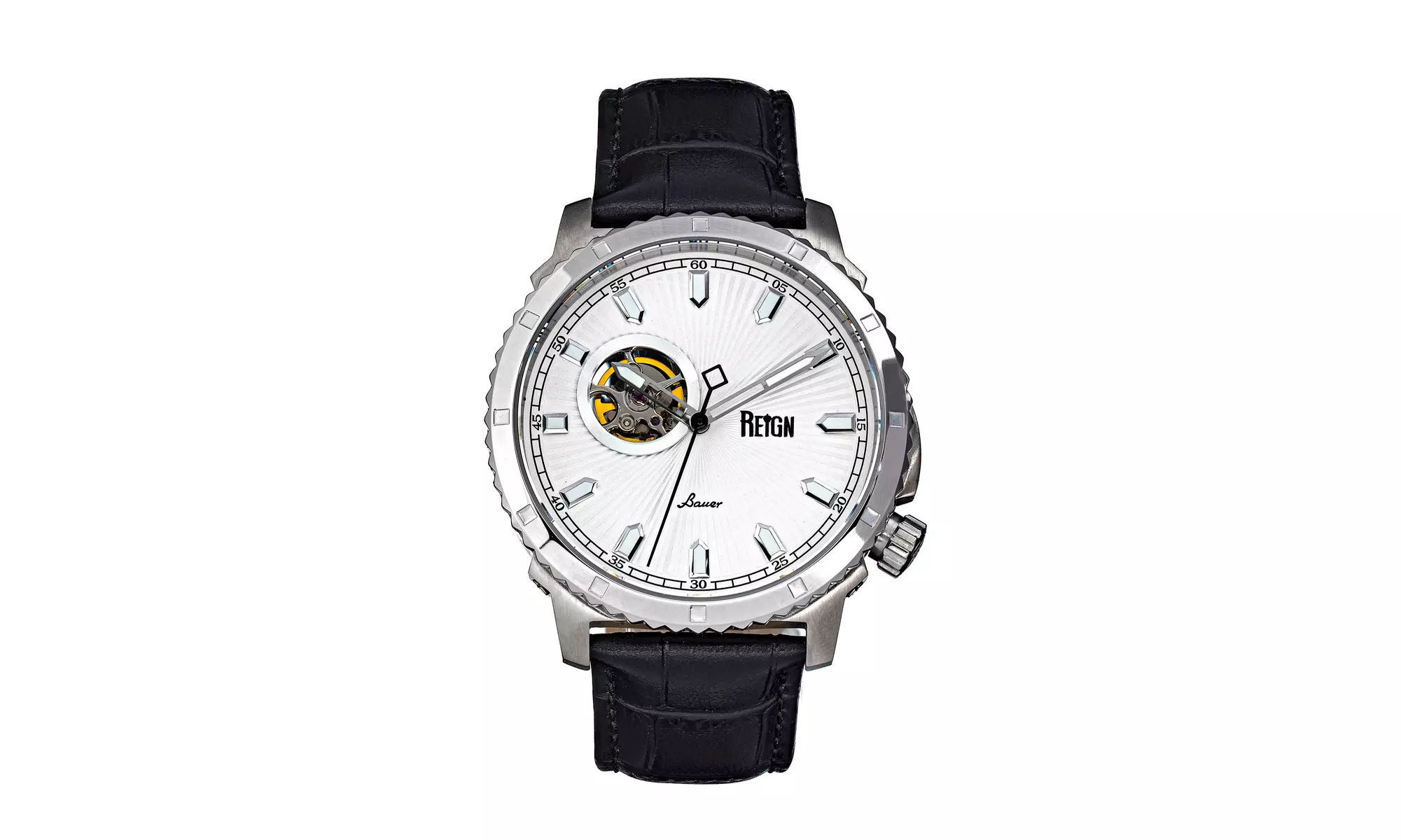 Reign Bauer Automatic Semi-Skeleton Leather-Band Watch - Rose Gold/Black - Primary Image