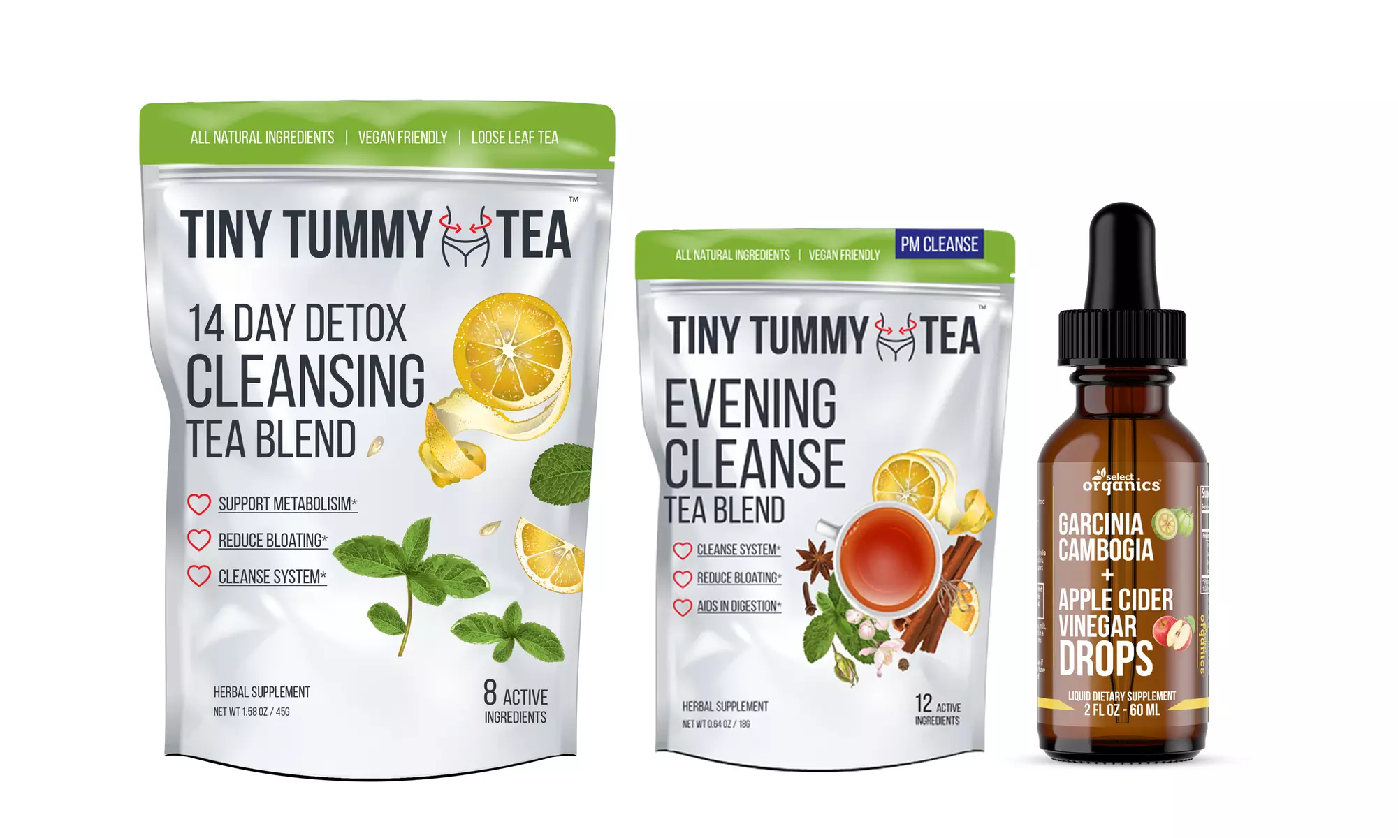 Tiny Tummy AM/PM Detox Tea and Apple Cider Vinegar Weight Loss Drops (3-Pack) - Primary Image