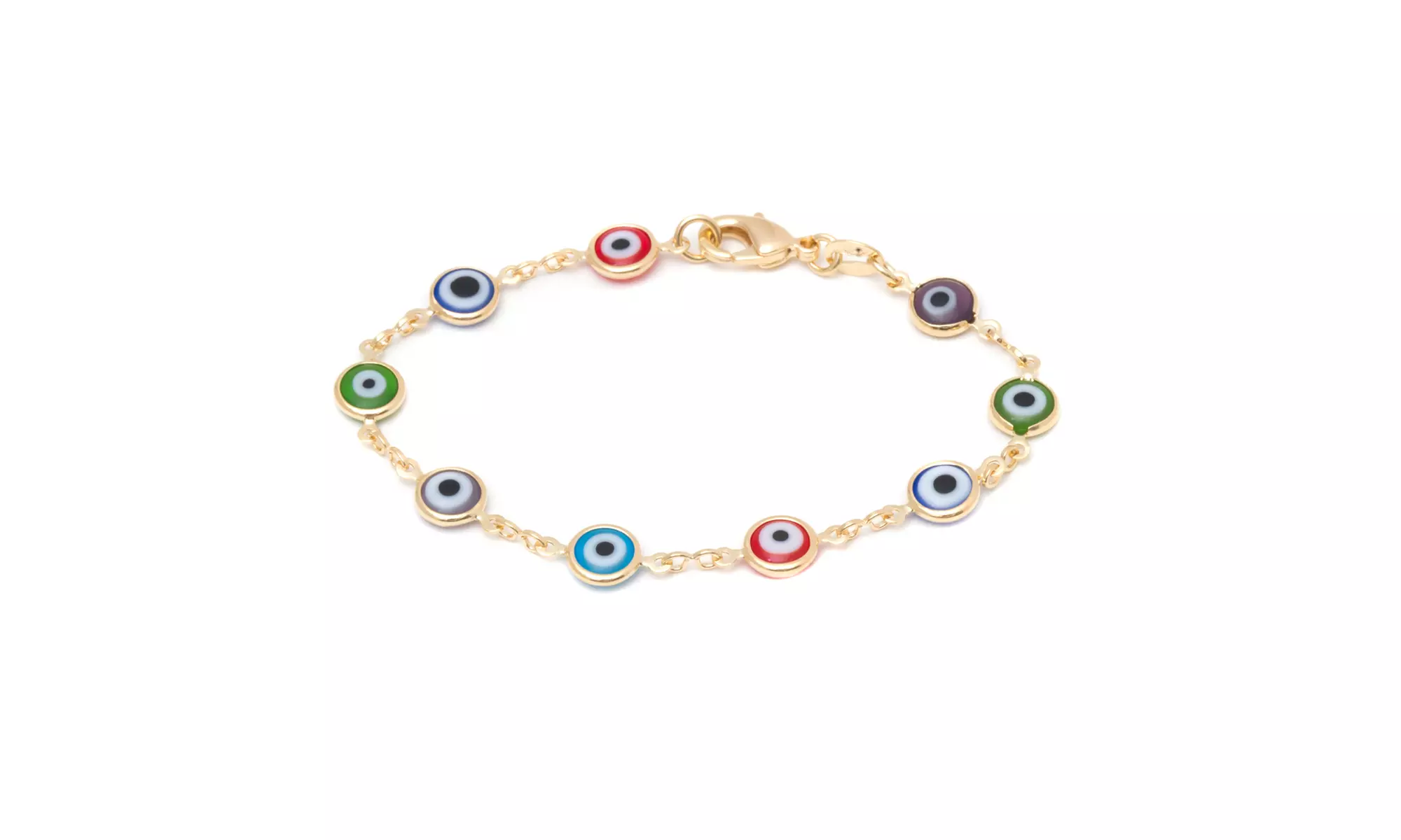 Gold Plated Multi-Color Evil Eye Bracelet