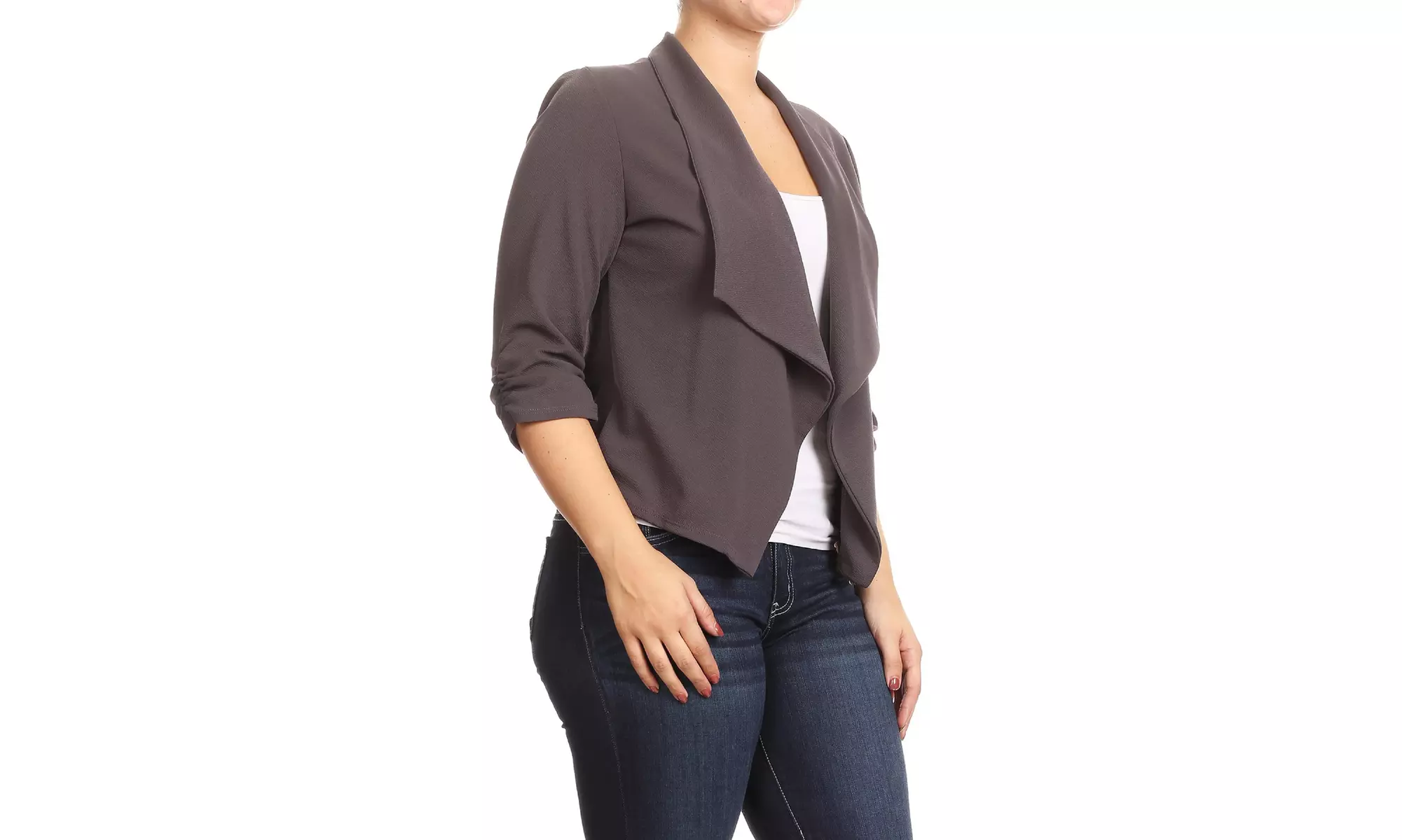 Women's Casual Plus Size Solid Open Front Blazer Jacket 