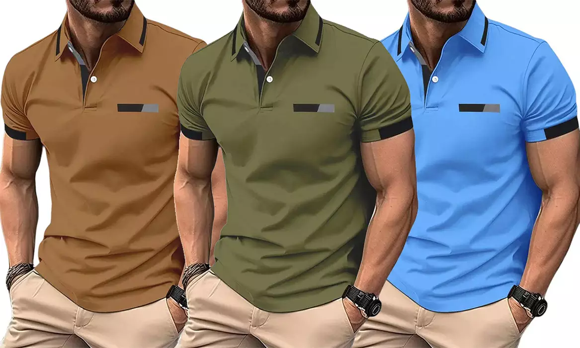 Men's Contrast Trim Polo Short Sleeve T-Shirt - Primary Image