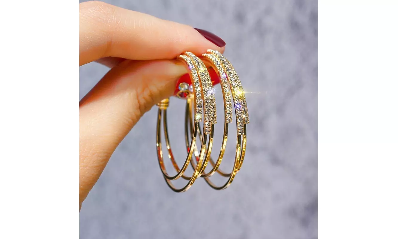 S925 Sterling Silver Full Shipping Diamonds Cubic Zirconia Hoop Earrings - Primary Image